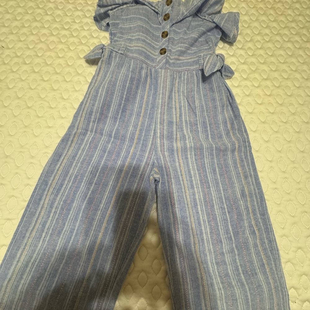 Striped Blue Jumpsuit with Ruffle Details